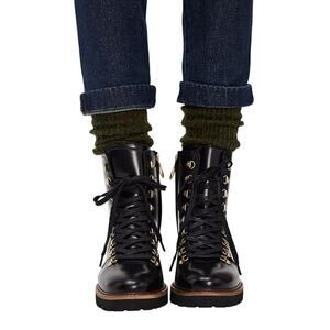 US7~UK5 Barbour Blake Hiker Boots Leather Black Gold Outdoor Winter